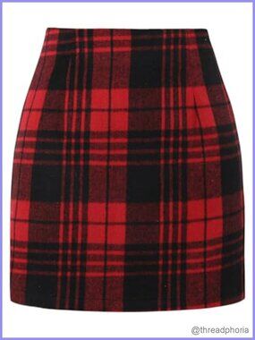 High Waisted Plaid Mini Skirt Women Side Zipper Bodycon Flannel Fall Outfit